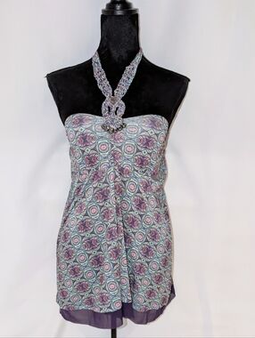 Apple Bottoms Geometric Floral Print Halter Top - Blue, Pink, Purple, Yellow